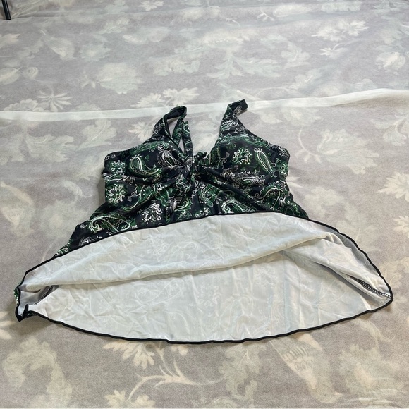 Yonique Womens Tankini Swim Top Loose Fit Bathing Suit No Bottom Green Paisley L - Picture 6 of 9